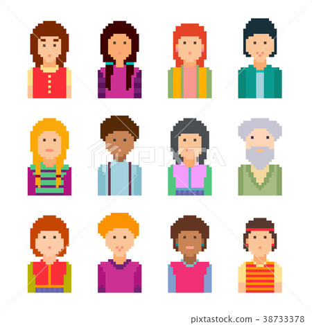 Pixel art style cartoon faces 38733378