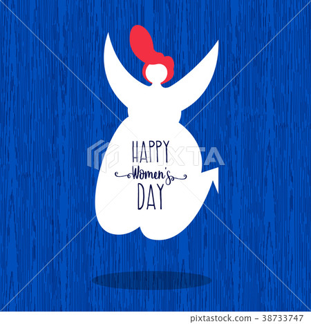 Happy womens day girl jumping greeting card 38733747