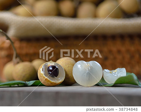 Fresh longan isolated on wooden background 38734848