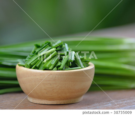 beautiful green onion chives on background. 38735009