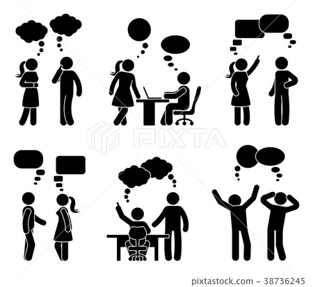 Stick figure office people speech bubble set 38736245