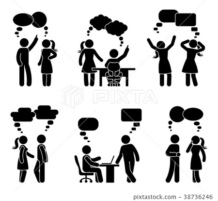 Stick figure workplace couple dialog bubbles set Stick figure workplace couple dialog bubbles set 38736246