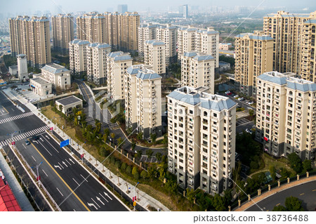 aerial view of the district in Shanghai with roads 38736488