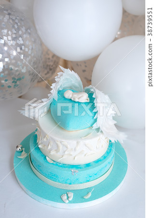 Blue birthday cake for baby. First kid birthday Blue birthday cake for baby. First kid birthday 38739551