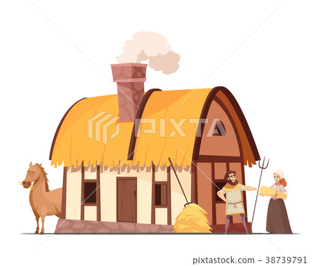 Medieval Peasant Household Cartoon Illustration  38739791