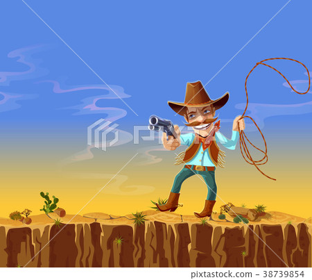 Vector cartoon american cowboy with gun and lasso 38739854