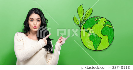 Green Earth with young woman Green Earth with young woman 38740118