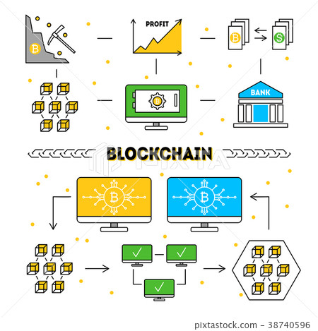 Blockchain Thin Line Graphic Concept. Vector - Stock Illustration ...