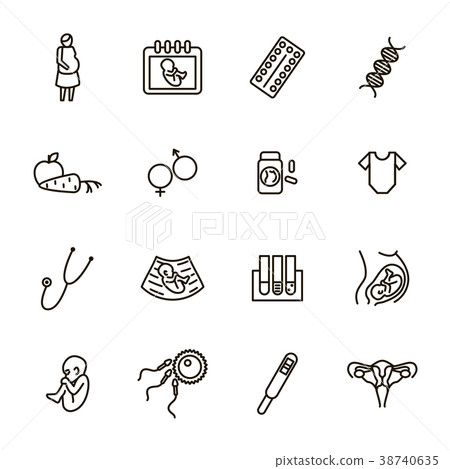 Pregnancy Signs Black Thin Line Icon Set. Vector 38740635