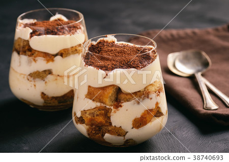 Homemade tiramisu cake in glass, italian dessert. 38740693