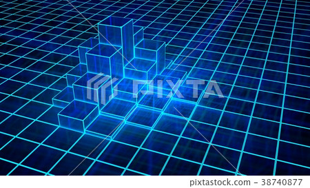 Glowing blue grid with a pile of elevated pillars 38740877