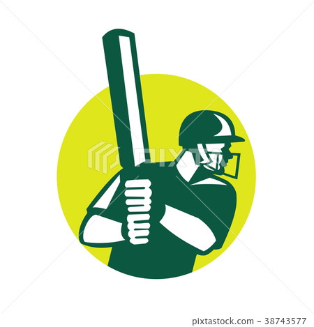 Cricket Batsman Batting Icon Retro 38743577