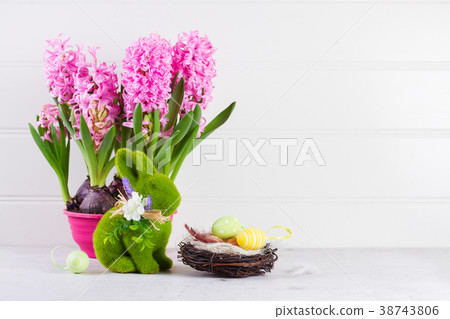 Easter scene with colored eggs Easter scene with colored eggs 38743806