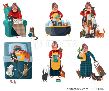 Lonely Lady With Cats Set Lonely Lady With Cats Set 38744020