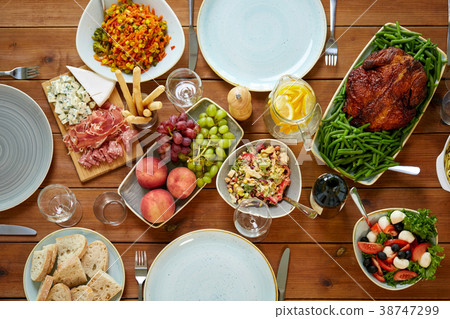 various food on served wooden table various food on served wooden table 38747299