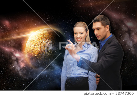 businessman and businesswoman over space 38747300