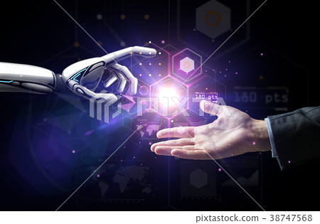 robot and human hand over virtual projection robot and human hand over virtual projection 38747568