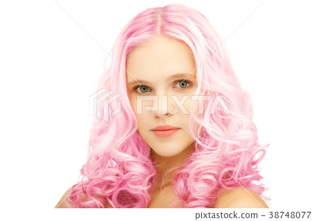 teen girl with trendy pink dyed hair teen girl with trendy pink dyed hair 38748077