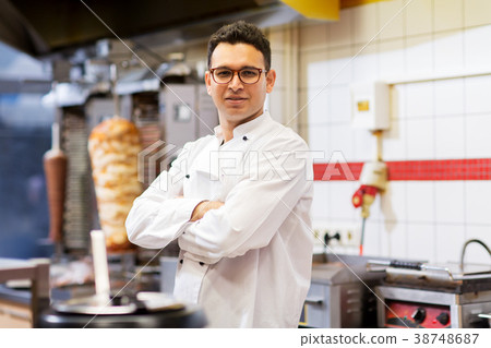 Chef At Kebab Shop Stock Photo