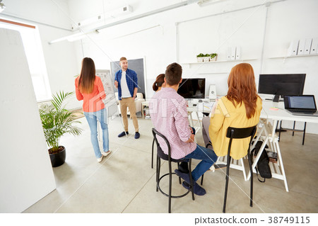 creative team with scheme on flip chart at office 38749115