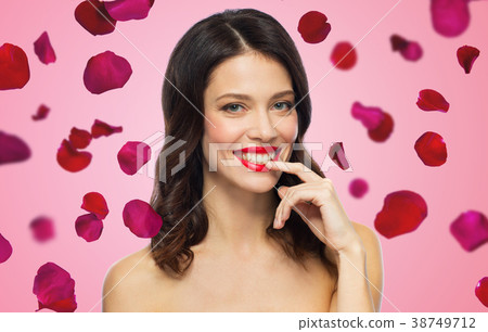 beautiful smiling young woman with red lipstick beautiful smiling young woman with red lipstick 38749712