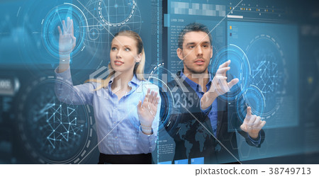 business people using virtual screen projections business people using virtual screen projections 38749713
