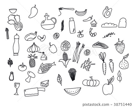 hand drawn doodle healthy food icons set. hand drawn doodle healthy food icons set. 38751440
