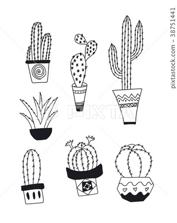 Collection of cactus. Hand drawn cartoon 38751441