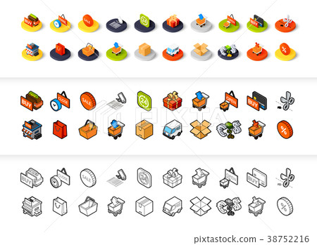 Set of icons in different style - isometric flat Set of icons in different style - isometric flat 38752216