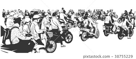 Vector illustration of rush hour traffic in asia Vector illustration of rush hour traffic in asia 38755229