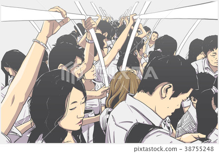 Illustration of crowded metro cart in rush hour 38755248