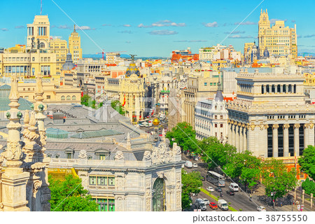 View above on Gran Via Street in Madrid 38755550