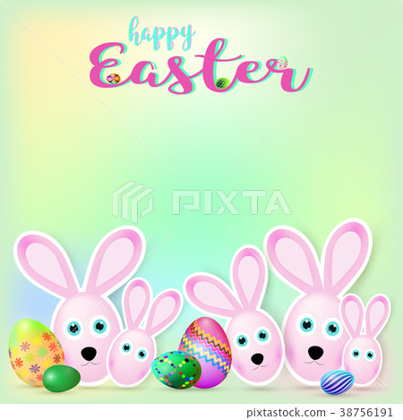 Happy Easter background decorated eggs and bunnies Happy Easter background decorated eggs and bunnies 38756191