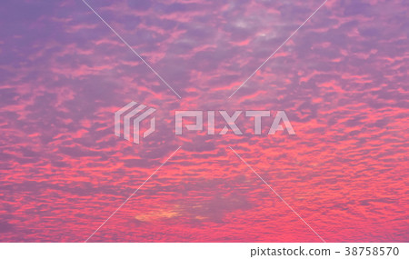 Fluffy pink clouds and violet sky.  38758570