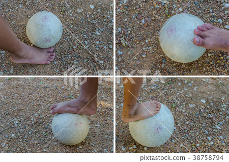 lose up of football player tread on the ball lose up of football player tread on the ball 38758794