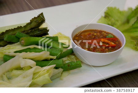 chili sauce, chili dip and vegetable 38758917