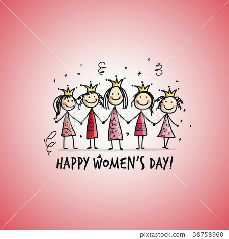 Happy women's day! Card with pretty girls for your - Stock Illustration  [38758960] - PIXTA