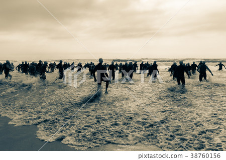 Triathlon Athletes Beach Ocean Swim Triathlon Athletes Beach Ocean Swim 38760156