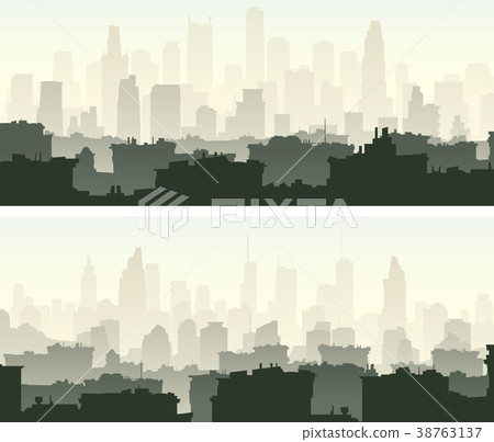 Big city with roofs of houses and skyscrapers. 38763137
