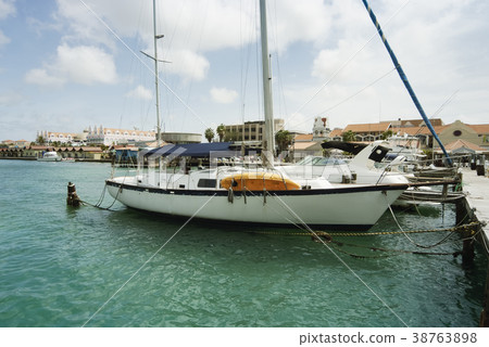 Sailboats moored at the port of Oranjestad, Aruba 38763898