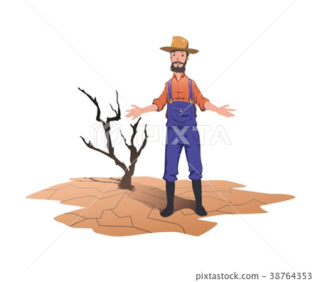 A farmer standing next to a dried dead tree 38764353