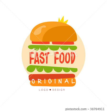插图素材: fast food logo original design, badge with burger