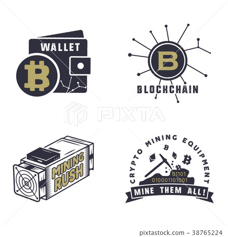 Blockchain, bitcoin, crypto currencies emblems and Blockchain, bitcoin, crypto currencies emblems and 38765224