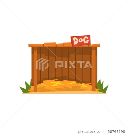 Wooden doghouse with straw litter vector Wooden doghouse with straw litter vector 38767298