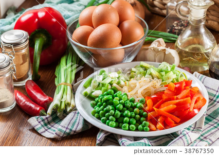 Ingredients ready for preparing egg fu yung 38767350