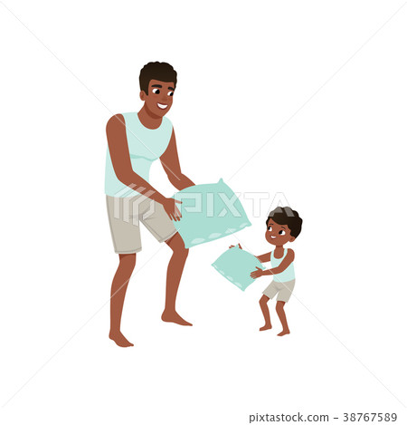 Dad and son playing pillow, loving dad and kid 38767589