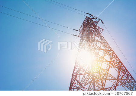 High voltage pole on blue sky background. High voltage pole on blue sky background. 38767867