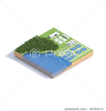 Isometric view Wastewater treatment plant concept. 38769172