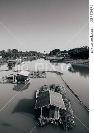 Traditional Thai floating house raft house river Traditional Thai floating house raft house river 38770473