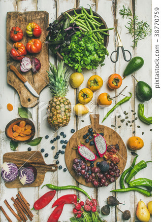 Helathy vegan food cooking background with raw 38770759